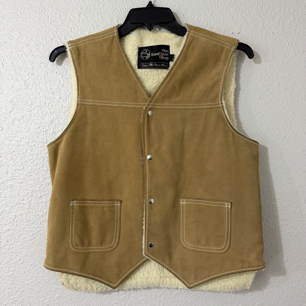 The Leather Shop M Men's Vest Sears VTG Button Cowboy Hide Work Ranch Cold